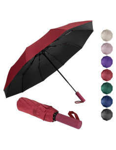 Paraguas Plegable Leaeel Rojo Automático UV 50+ 10 Varillas