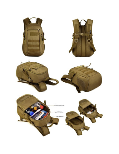 Mochila Táctica Huntvp 10L Marrón Oscuro MOLLE 24.89x37.10cm