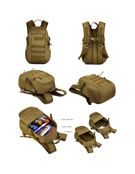 Mochila Táctica Huntvp 10L Marrón Oscuro MOLLE 24.89x37.10cm