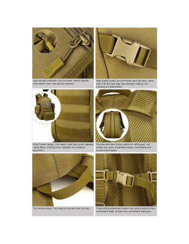 Mochila Táctica Huntvp 10L Marrón Oscuro MOLLE 24.89x37.10cm