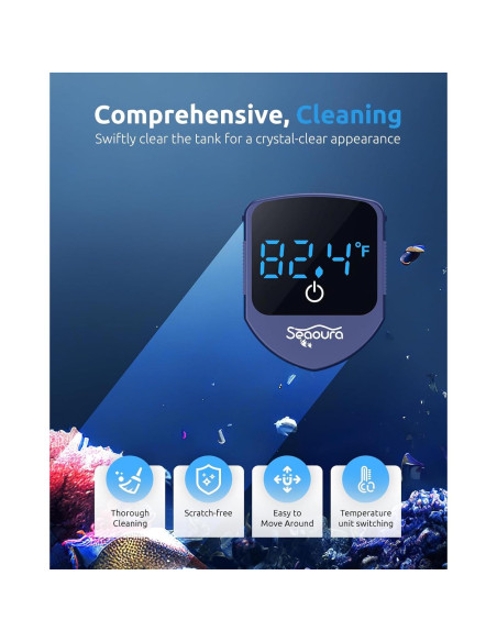 Limpiador Magnético Acuarios SEAOURA SR-520 con Termómetro
