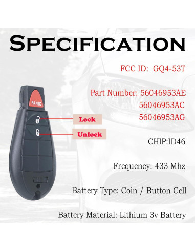 Control Remoto Entrada Sin Llave SUPALAND 3 Botones Dodge Ram 2013-2021