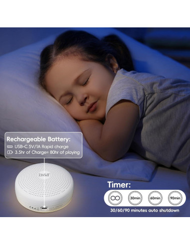 Máquina de Ruido Blanco B&H para Bebés y Adultos, 24 Sonidos