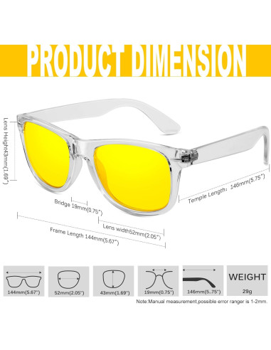 Gafas de sol KANASTAL UV400 amarillas retro para noche