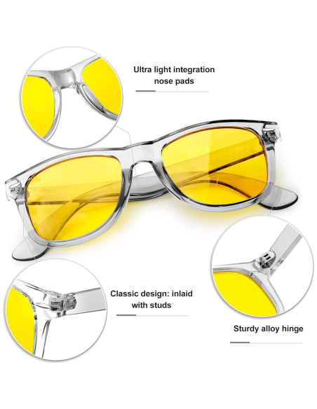 Gafas de sol KANASTAL UV400 amarillas retro para noche