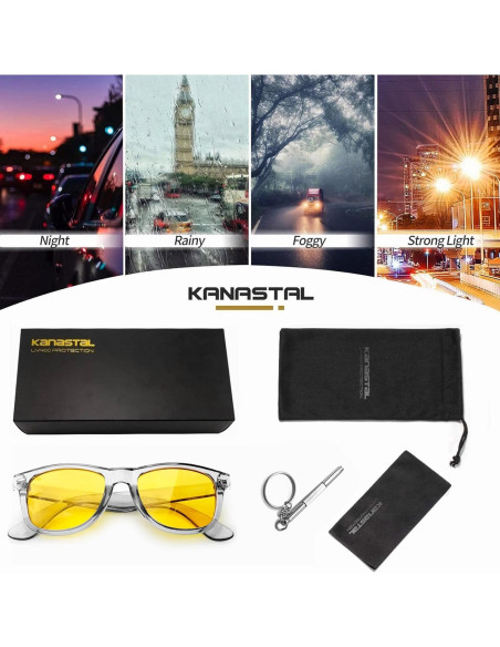 Gafas de sol KANASTAL UV400 amarillas retro para noche