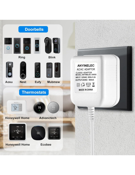 Transformador de Timbre 24V ANYINELEC 7.92m para Ring y Nest
