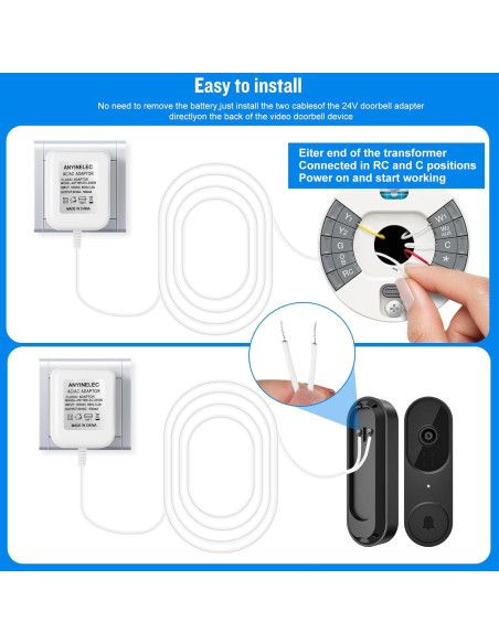 Transformador de Timbre 24V ANYINELEC 7.92m para Ring y Nest