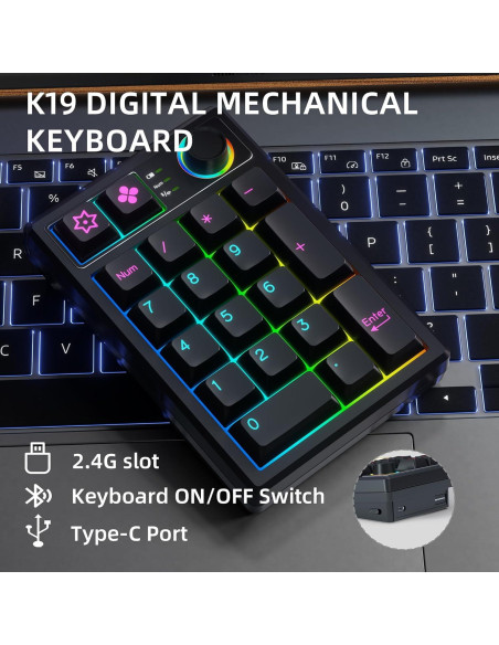 Teclado Numérico Inalámbrico K19 Bluetooth RGB 331g