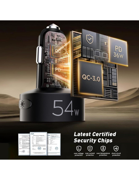 Transmisor FM Bluetooth 5.3 SOARUN Cargador Rápido 54W