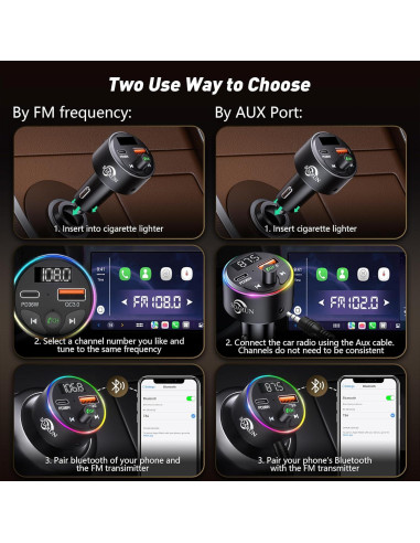 Transmisor FM Bluetooth 5.3 SOARUN Cargador Rápido 54W