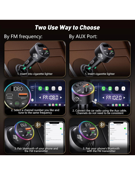 Transmisor FM Bluetooth 5.3 SOARUN Cargador Rápido 54W