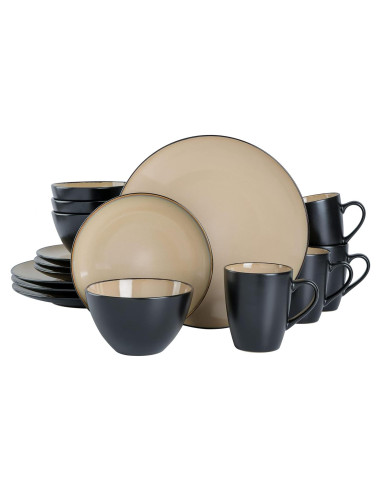 Juego de vajilla cerámica Gibson Soho Lounge 16 piezas topo
