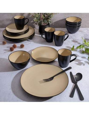 Juego de vajilla cerámica Gibson Soho Lounge 16 piezas topo