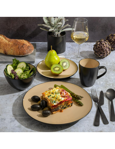 Juego de vajilla cerámica Gibson Soho Lounge 16 piezas topo