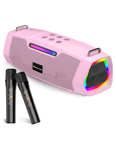 Karaoke Portátil Rosa con 2 Micrófonos Inalámbricos 60W