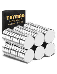Imanes TRYMAG 60 Pcs Neodimio 12mm x 3mm para Oficina