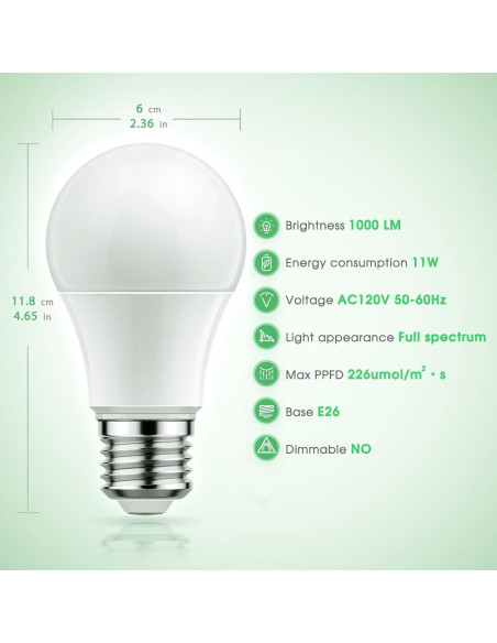 Bombillas LED de Crecimiento Briignite A19 11W Espectro Completo