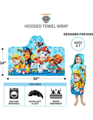 Toalla con Capucha Franco Paw Patrol 61x127 cm Multicolor