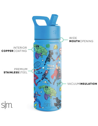 Botella de Agua Simple Modern Avengers 532ml con Popote