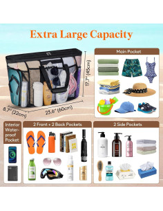 Bolsa de Playa de Malla Lifewit Extra Grande Negra 60x22x45cm 2