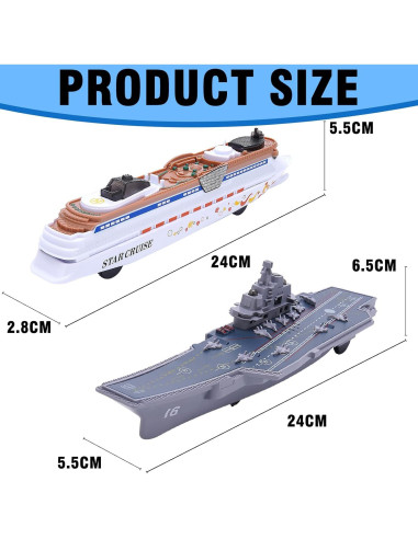 Juego de 2 Barcos Portaviones y Crucero Crelloci 24x5.5cm