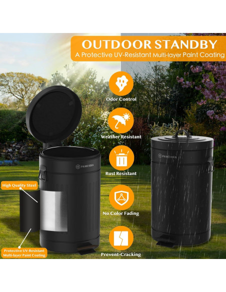 Cubo de Basura PAWZIDEA 11.7L para Excremento de Perro Negro