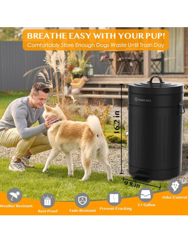 Cubo de Basura PAWZIDEA 11.7L para Excremento de Perro Negro