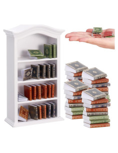 36 Mini Libros y Estantería de Madera para Casa de Muñecas