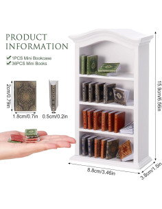 36 Mini Libros y Estantería de Madera para Casa de Muñecas 2