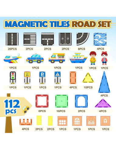 Juego de carretera magnético 112 piezas IGIVI para niños