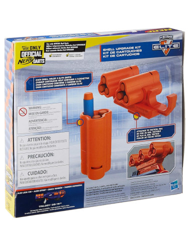 Kit Mejora Nerf: 3 Conchas, 9 Dardos Elite, Soporte