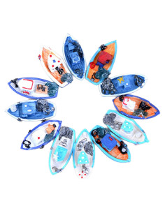 4 Barcos Miniatura Casa de Muñecas Mediterránea 5x3 cm