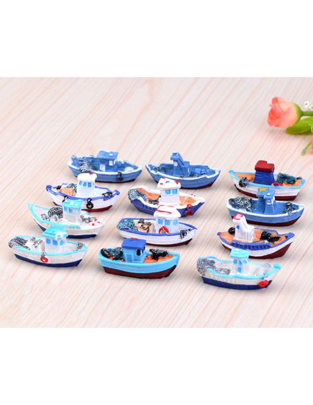 4 Barcos Miniatura Casa de Muñecas Mediterránea 5x3 cm