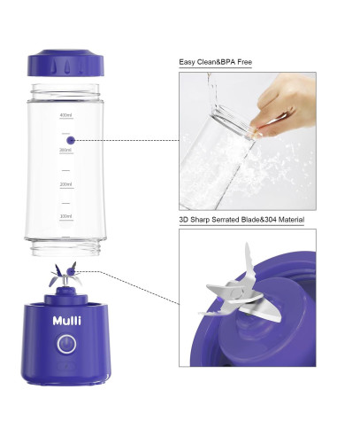 Licuadora Portátil Mulli 0.41L Recargable USB 6 Cuchillas