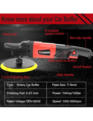 Pulidor Rotativo AOBEN 1200W 6/7 Pulgadas 3500RPM