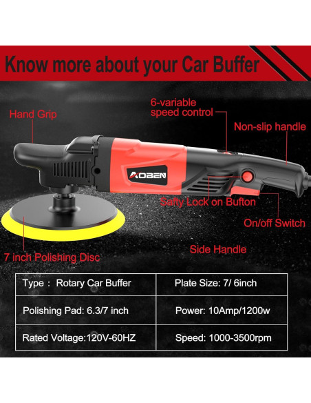 Pulidor Rotativo AOBEN 1200W 6/7 Pulgadas 3500RPM