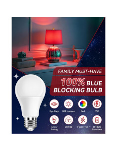 Bombillas LED rojas Neporal 9W A19 100% luz azul bloqueada 2