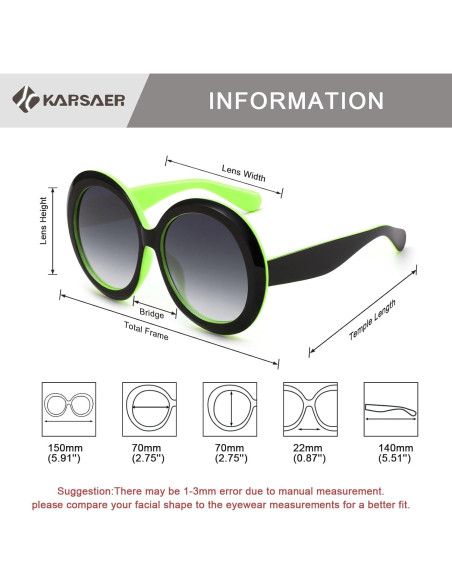 Gafas de sol redondas Karsaer UV400 grandes unisex
