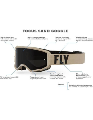 Gafas de Arena Fly Racing Focus Adulto Negro/Blanco Lente Ahumado