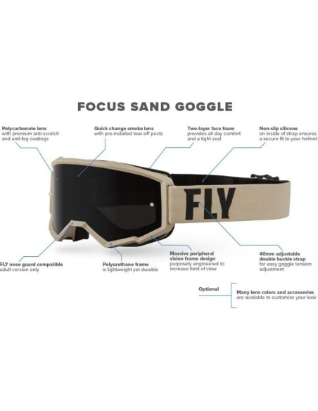 Gafas de Arena Fly Racing Focus Adulto Negro/Blanco Lente Ahumado