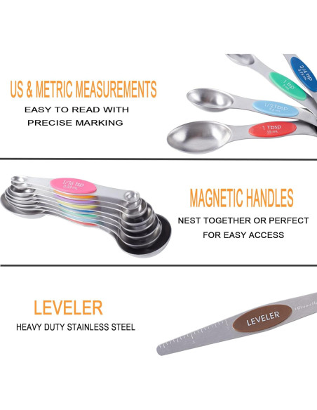 Juego de Cucharas Medidoras Magnéticas Obsoorth 9 Piezas Acero Inoxidable