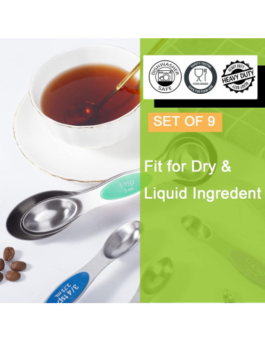 Juego de Cucharas Medidoras Magnéticas Obsoorth 9 Piezas Acero Inoxidable