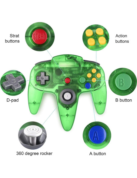 Controlador Clásico N64 miadore Verde y Naranja 10 Botones