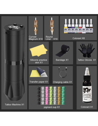 Kit de Pluma de Tatuaje Inalámbrica OZER con Accesorios
