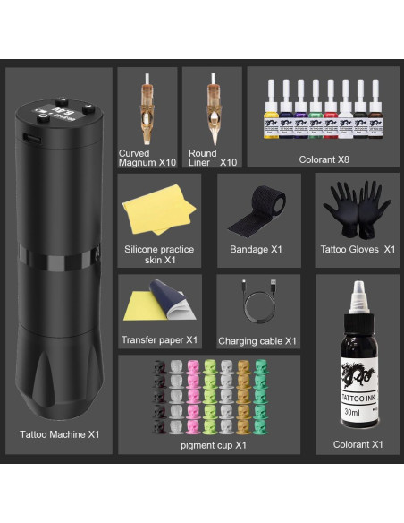 Kit de Pluma de Tatuaje Inalámbrica OZER con Accesorios