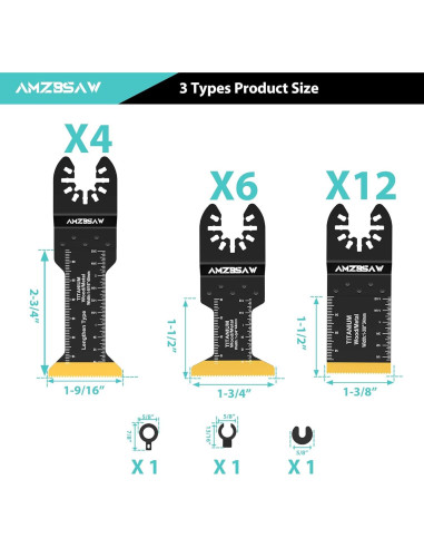 22 Cuchillas de Multiherramienta Titanio AMZBSAW 3 Tipos 16cm