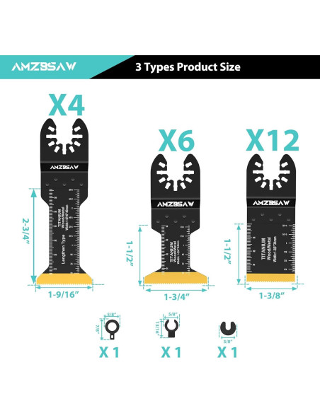 22 Cuchillas de Multiherramienta Titanio AMZBSAW 3 Tipos 16cm