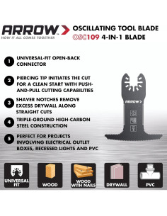 Cuchilla Oscilante Arrow OSC109-1 para Paneles de Yeso 2