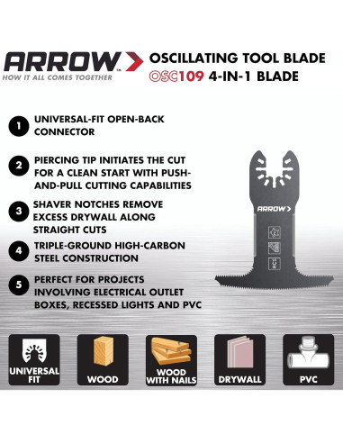 Cuchilla Oscilante Arrow OSC109-1 para Paneles de Yeso